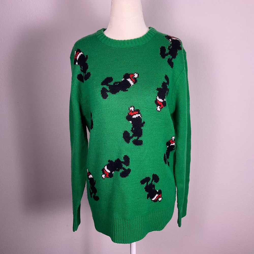 Disney Mickey Mouse Santa Christmas sweater green knit small festive holidays